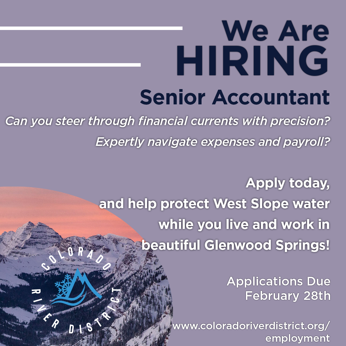 Now Hiring Senior Accountant Colorado River District 2024